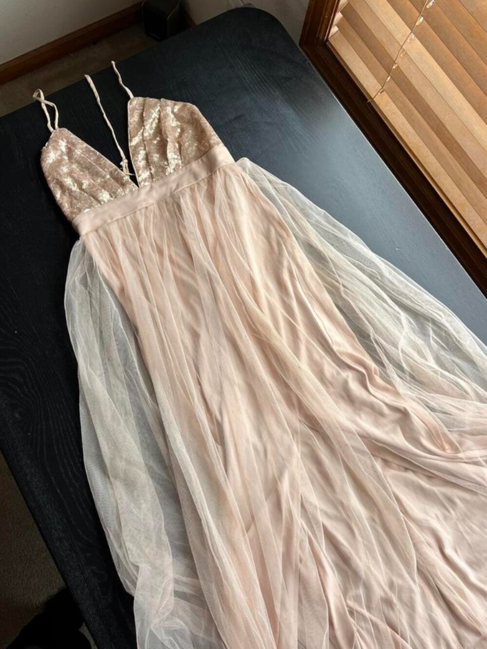 GLAMOROUS CHAMPAGNE SEQUIN & TULLE MAXI DRESS